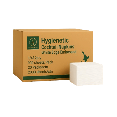 Hygienetic Cocktail Napkins White Edge Embossed 1/4f 2ply/2000