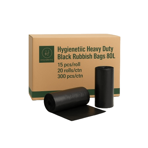 Hygienetic Heavy Duty Black Rubbish Bags 80L